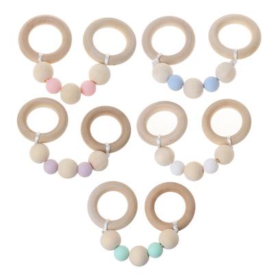Baby Play Gym Montessori Toys Baby Teether Beech Wood Ring Silicone Beads Wooden Rattle