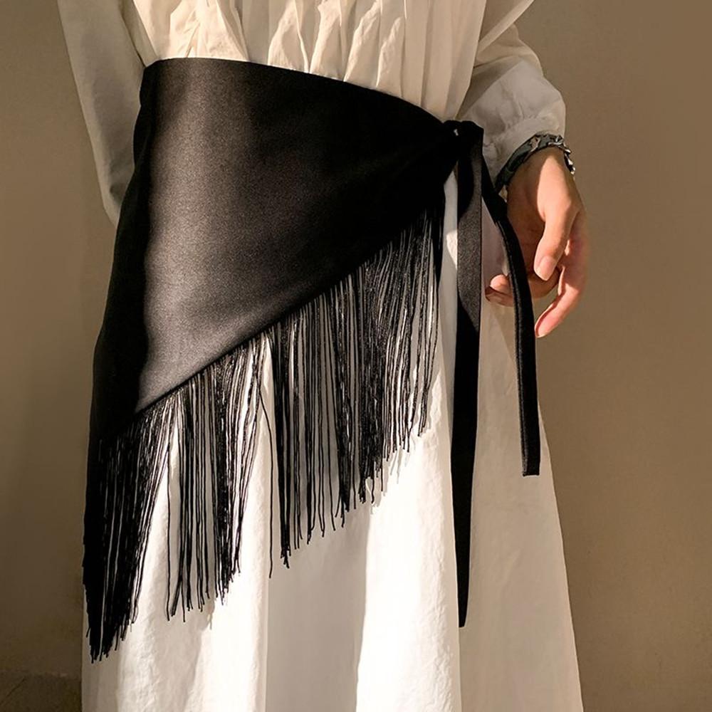 Retro Tassel Triangle Waistband Women Wide Waist Belt Embroidered Printed Corset Belt Shirt Dress Belt Coat Decor Accessories