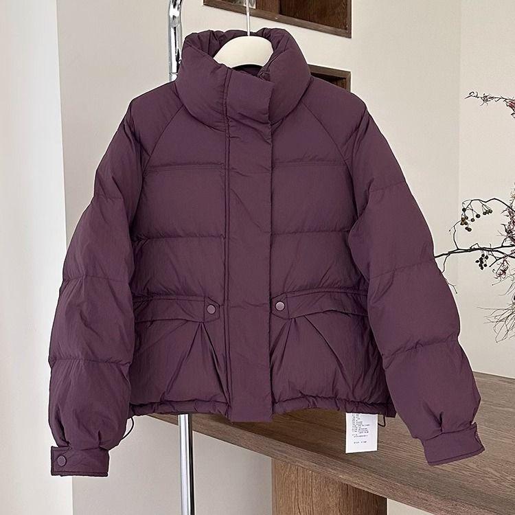 

Осень-зима мода длинный рукав однотонный воротник-стойка парки женская одежда корейские пуговицы теплые универсальные простые трендовые топы XXXL фиолетовый