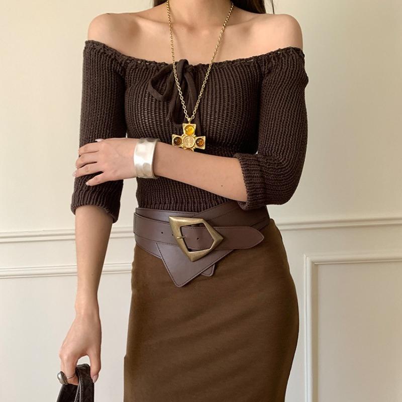 1pc Belt for Women Brown Belt for Women,Brown Wide Belt,Retro Cinched Waist Slimmer Figure,Paired with A Skirt,Jeans Accessories
