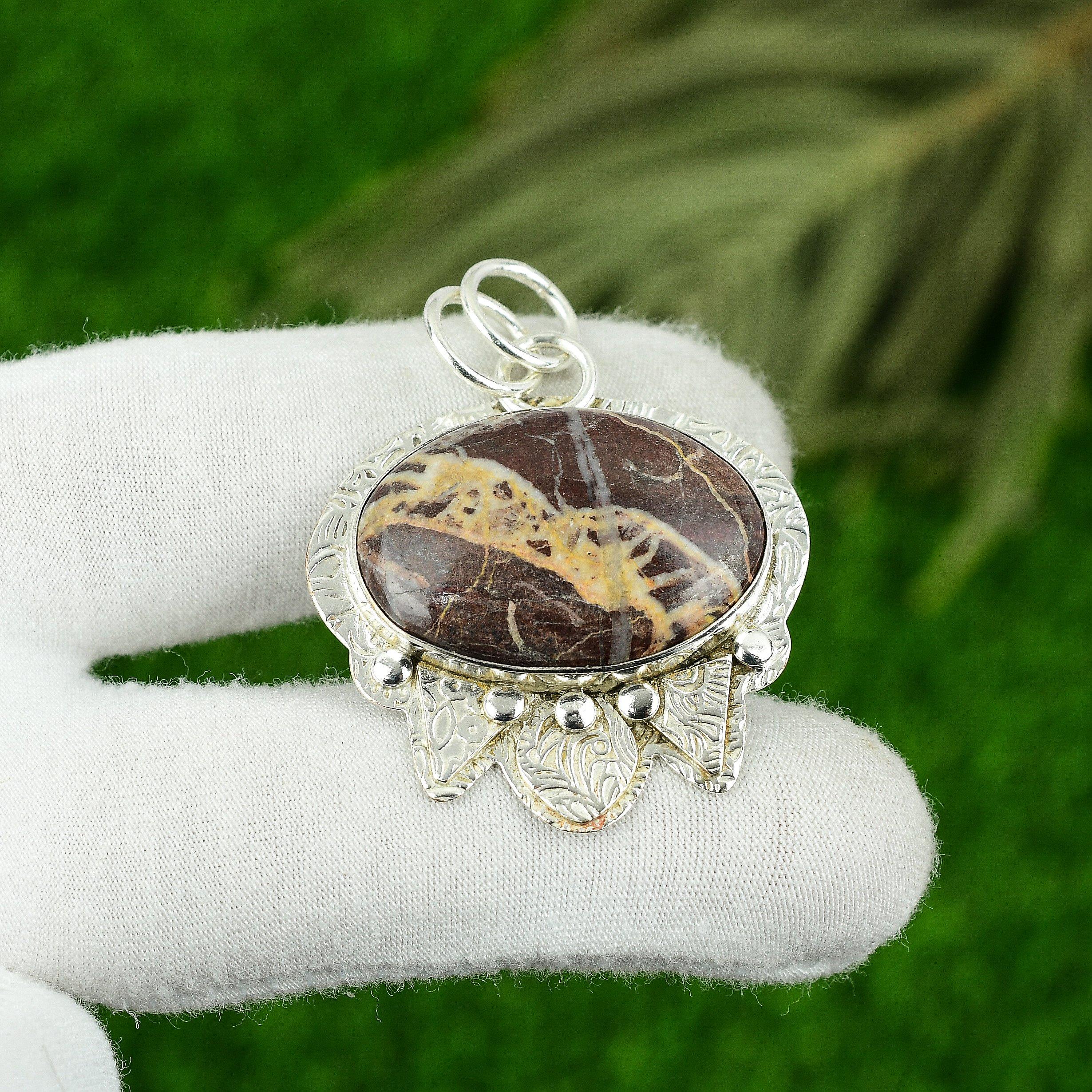 

Oval Coconut Jasper Gemstone 925 Sterling Silver Sister Boho New Pendant Jewelry