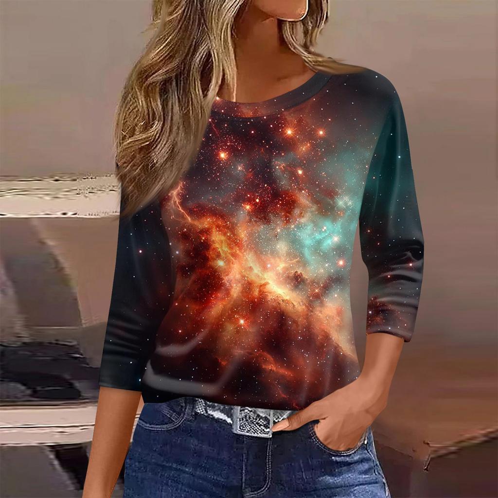 Damen T-Shirt Print 3/4 Ärmel Alltagsmode Wochenende Basic Rundhals Normales Oberteil