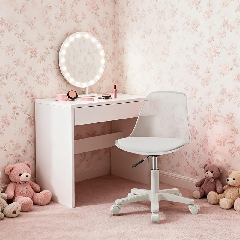 Elegant Transparent Color Dressing Chair with Adjustable Height & 360° Swivel - Silent Rolling Makeup Chair for Home, Salon