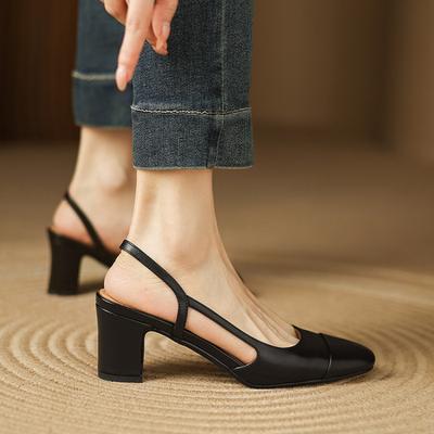 New Women's High-heeled Sandals Leather Casual Summer Large-size Sandals Women's Comfortable Soft-soled Thick-heeled Bag Head Sandals Women's