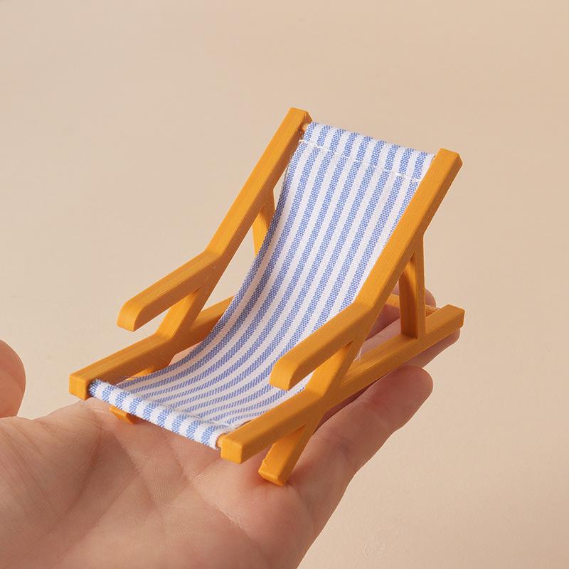 112 Mini Scale Foldable Beach Chair for Dollhouse Striped Deck Chair Outdoor Mini Furniture for Kids Room Decor