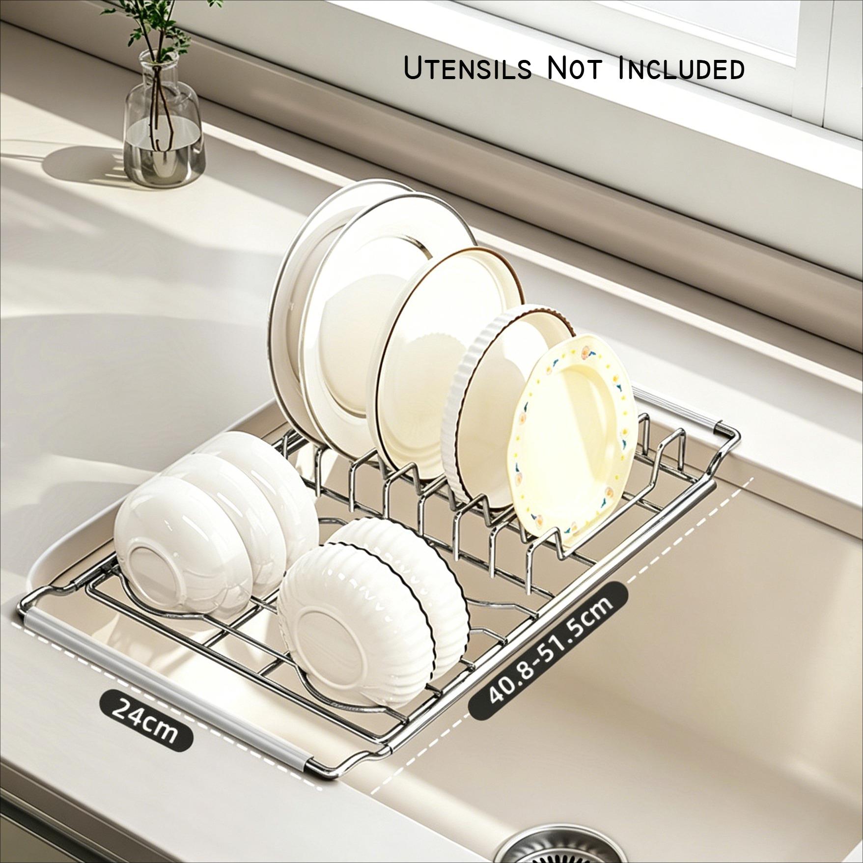 Stainless Steel Expandable Dish Rack Multifunctional Kitchen Sink Drain Shelf Bowl Vegetable Storage