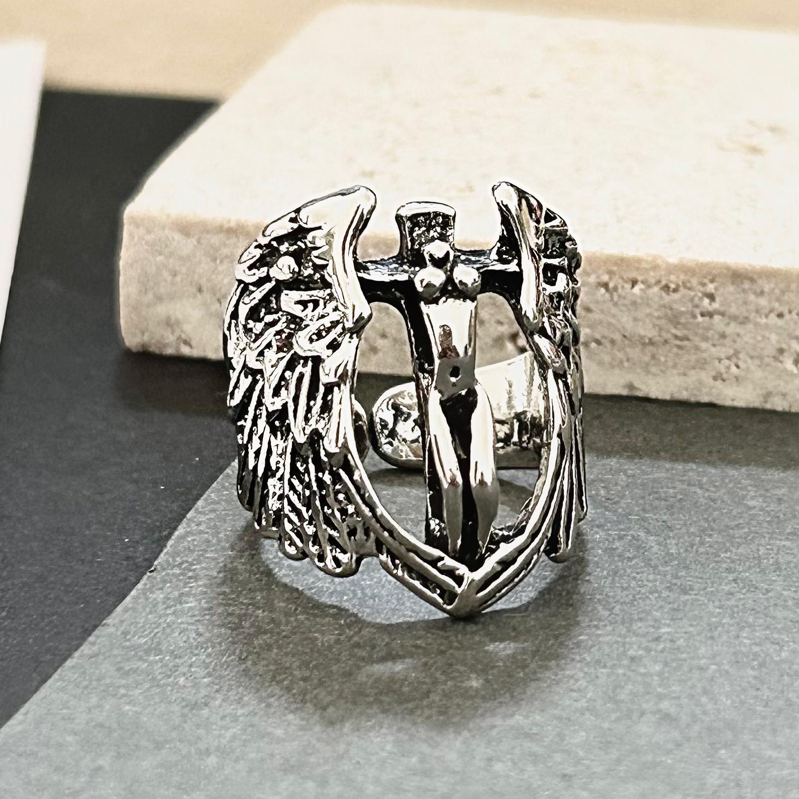 

Thai Copper The Angel Of The Cross Ring Woman And Men Steampunk Demon Angel Ring S And Men S Alloy Punk Goth Accessories Gift resizable