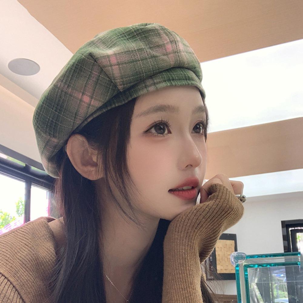 Street Style Plaid Beret Hat Y2K Octagonal Hat Simple Painter Hat  Winter