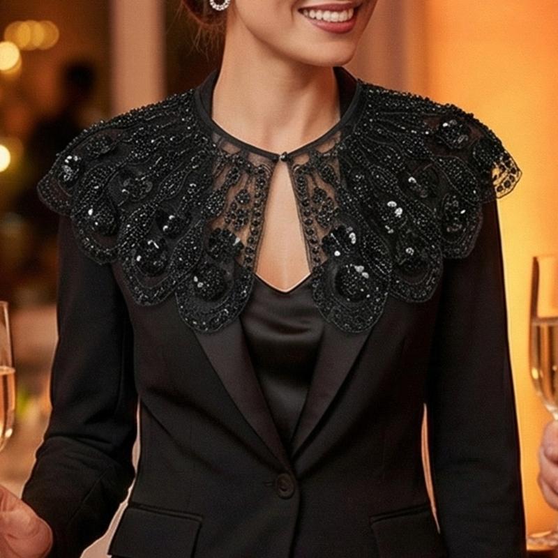 Elegant Embroidered Beaded Mesh Collar Detachable Shawl Scarf Stylish False Collar For Women Fashion Accessory