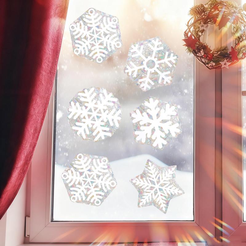6Pcs Sun Catcher Snowflake Window Sticker Electrostatic Removable Snowflake Glass Decal Christmas Bedroom Living Room Decoration