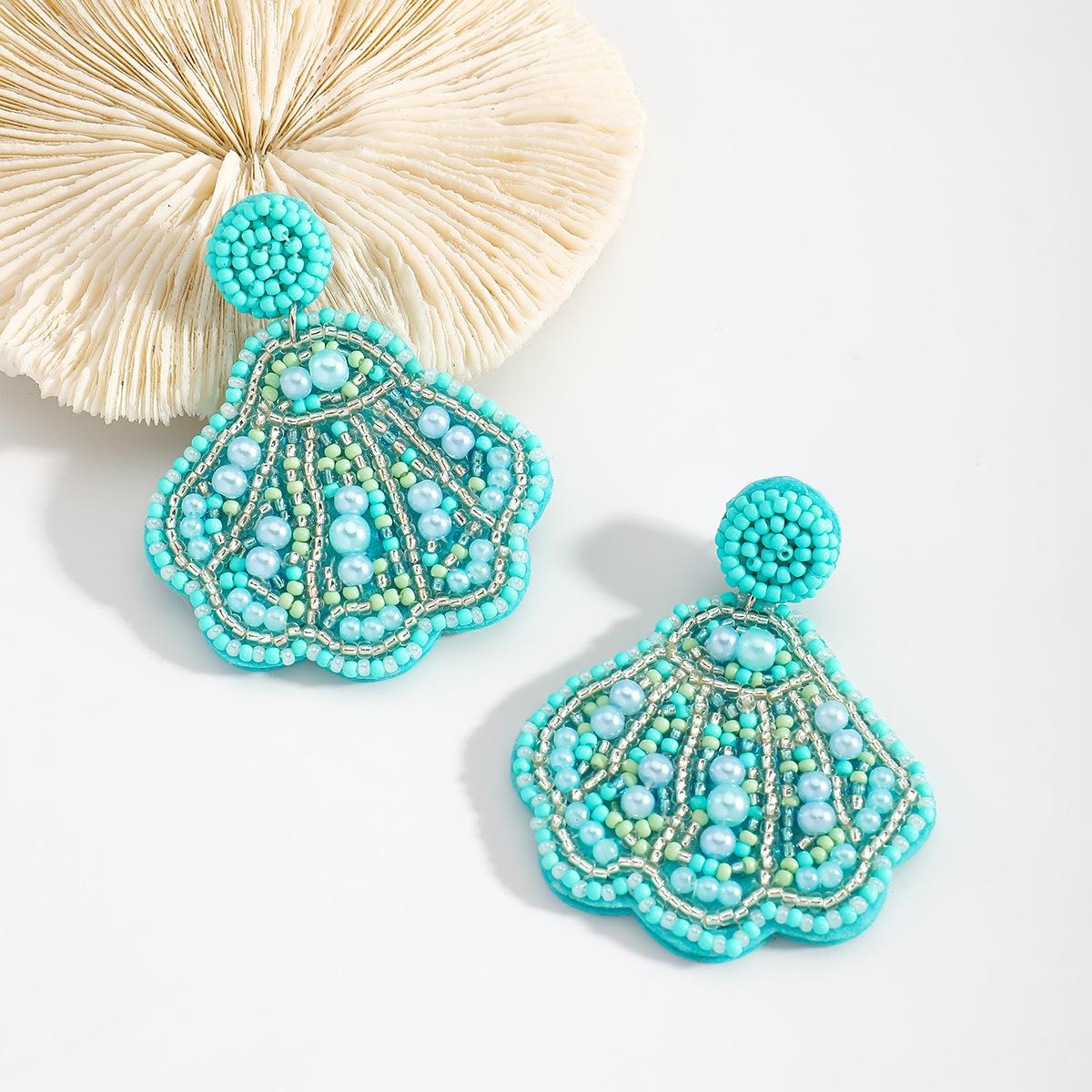 European and American fashion hand-woven shell earrings women s personality exaggerated bohemian style rice bead earrings