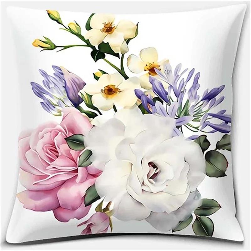 

Retro Oil Painting Style Rose Flower Cushion Cover Pink Semi-Double Large Floral Sofa Decorative Throw Pillow, 66x66cm