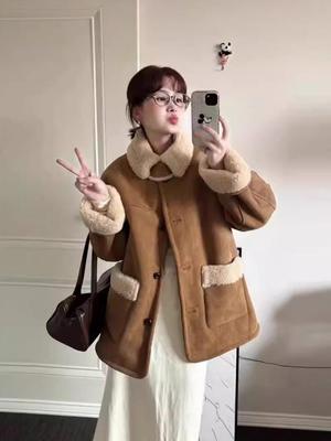 Manteau d'hiver réversible pour femme en fausse fourrure écologique et laine d'agneau