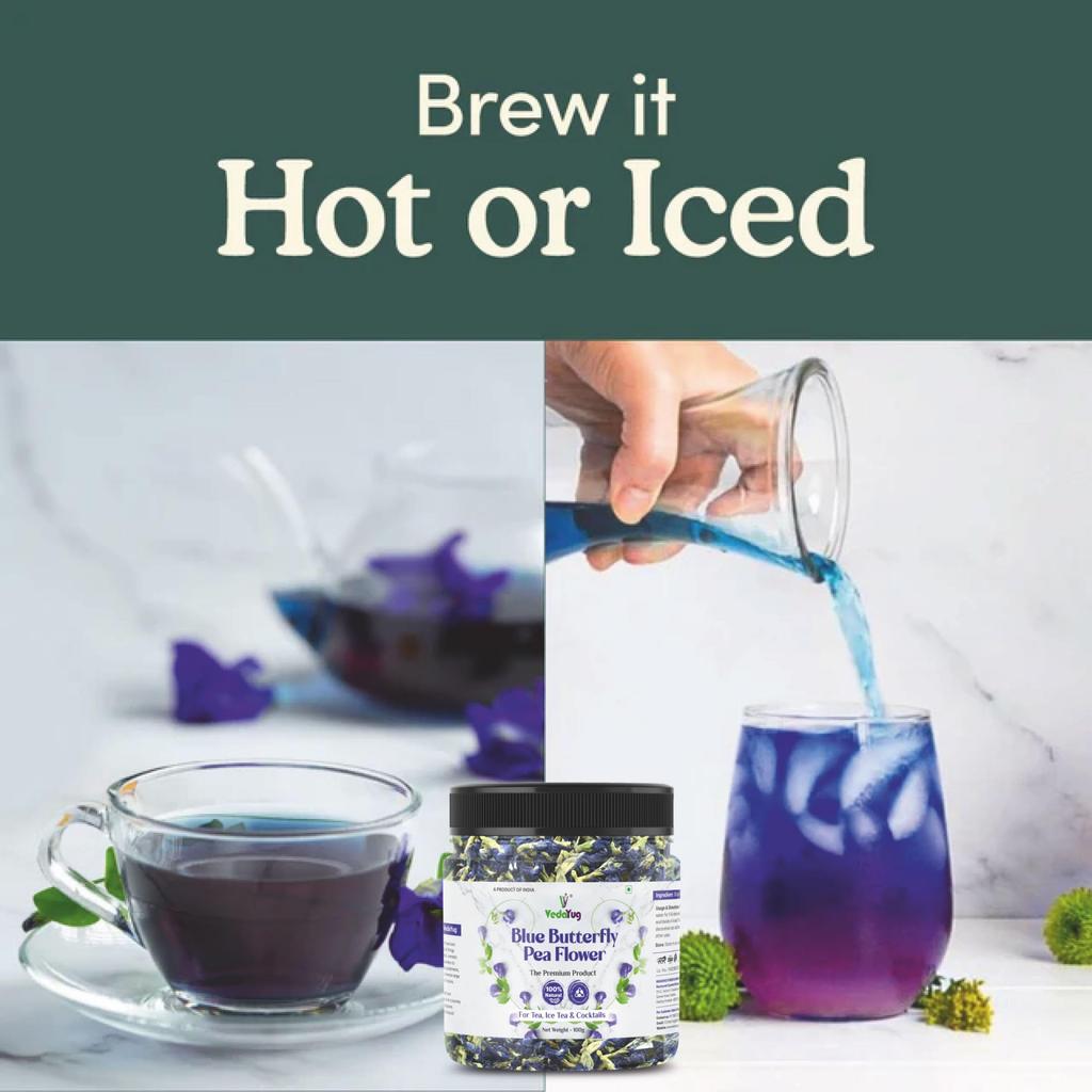 VY VedaYug Blå Fjärilsärtblomma Te 100 Gram | Gör IS och Örtte med ANTIOXIDANT, Koffeinfritt | Naturligt Färgämne | Använd me