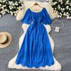 French Sweet Fairy One-word Shoulder Hollow Embroidery Dress, Female Waist and Thin Temperament Holiday Style Knee-length Dress