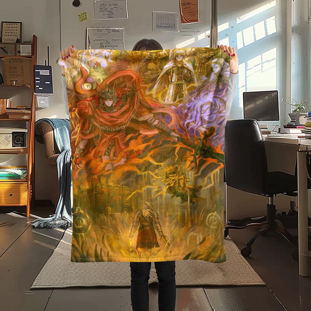 1Pc Elden Ring Print Flannel Blanket, High Quality Comfortable for All Seasons, Home Decor, Warmth and Comfort, Perfect for Christmas Gifts