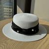 Retro French Pearl Flat Top Top Hat Women's Spring and Summer Travel Sunscreen Sunshade Straw Hat