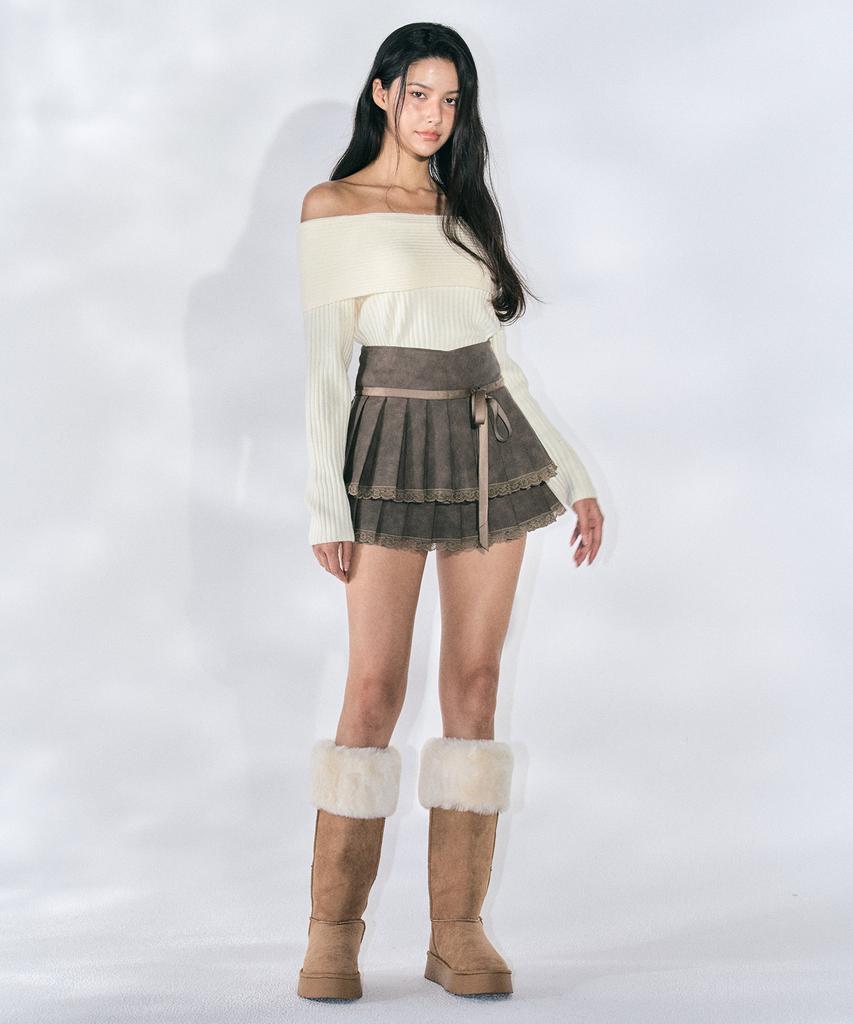 Zero Planet Claire Vegan Leather Pleated Skirt [Brown]