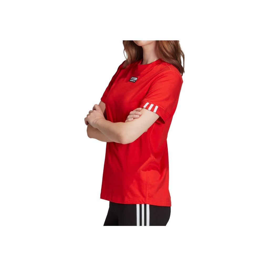 Adidas Solid Color Round Neck Short Sleeve T-Shirt Women Tops Red FM4881