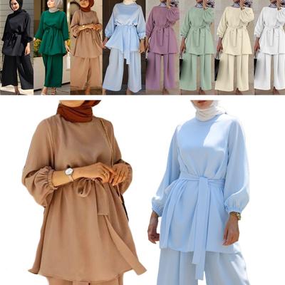 Muzułmańskie kobiety Abaya Set długa bluzka topy spodnie Kaftan sukienka strój szaty garnitur
