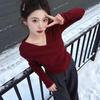 Korean V-Neck Long Sleeve Slimming T-Shirt for Women - Spring, Autumn, Winter