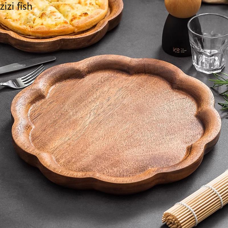 Walnut Wood Flower Shape Plate Restaurant Pizza Plate Steak Plate Dessert Dish Fruit Plates Molecular Food Specialty Tableware