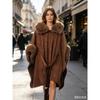 Womens Oversized Knit Cape Coat With Rabbit Fur Trim Collar Warm Fall Winter Outerwear Elegant Loose Fit