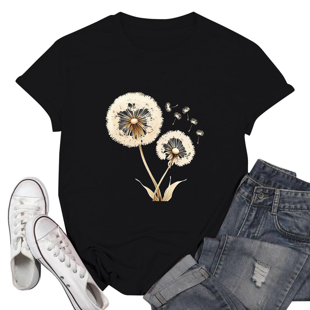 Women's Fashion Casual Printed Short Sleeve Round Neck Pullover Tops