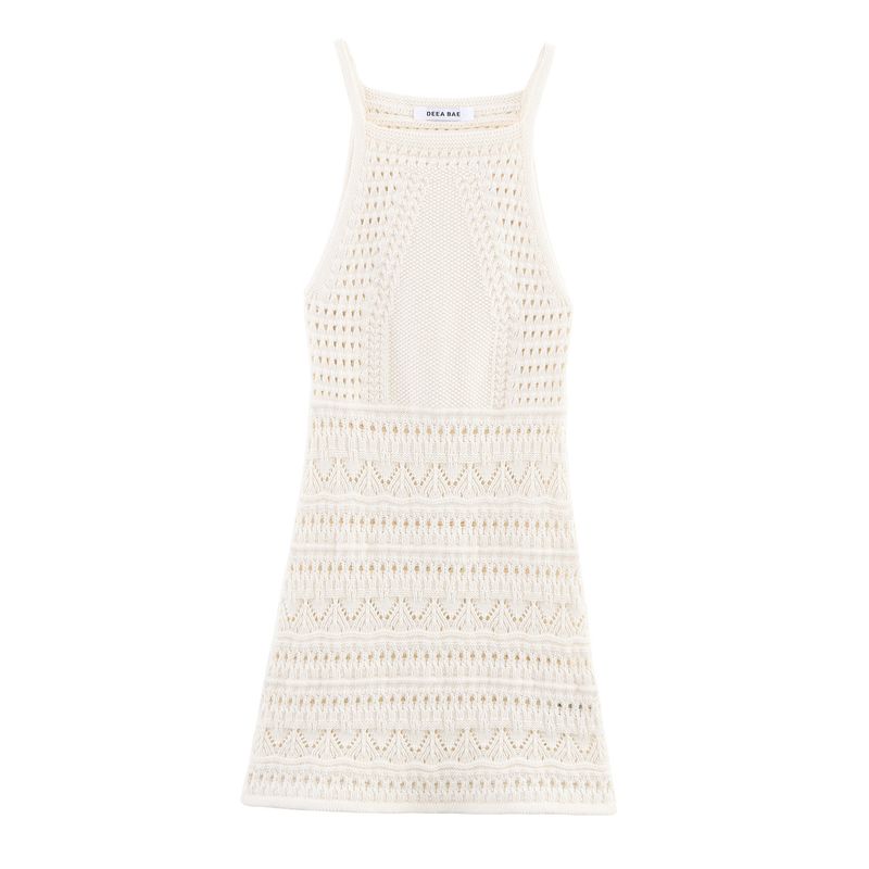 

Zbzr Spring New Women clothes Western Style Jacquard Mesh Knitted Hanging Neck Mini Dress 3991001 712 Beige L
