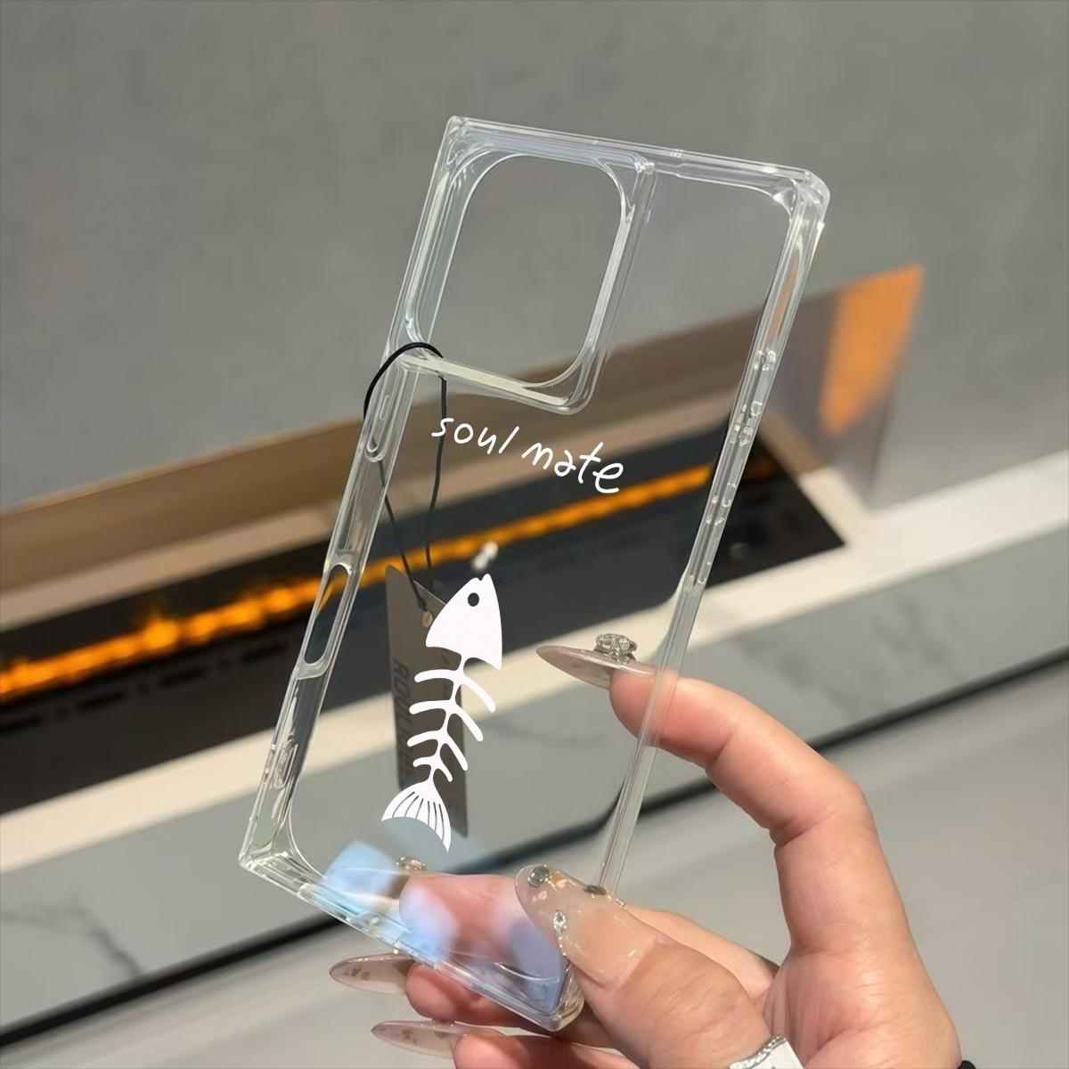 

Прозрачный квадратный чехол-накладка для защиты iPhone 16 ProMax 12 14 Pro Max 13 11 15 Plus с узором «белая рыбья кость» iphone 11 ProMax