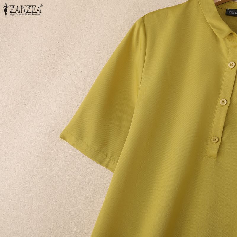 ZANZEA Women Summer Casual Solid Color Loose Short Sleeve Dress