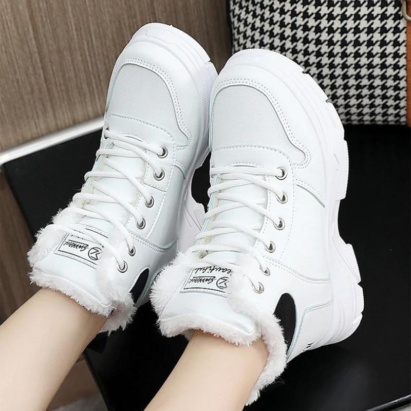 Fashion Women's Ankle Boots Warm Comfortable Women Boots Outdoors Non-Slip Cotton Shoes High Top Lace-up Women Platform Sneakers