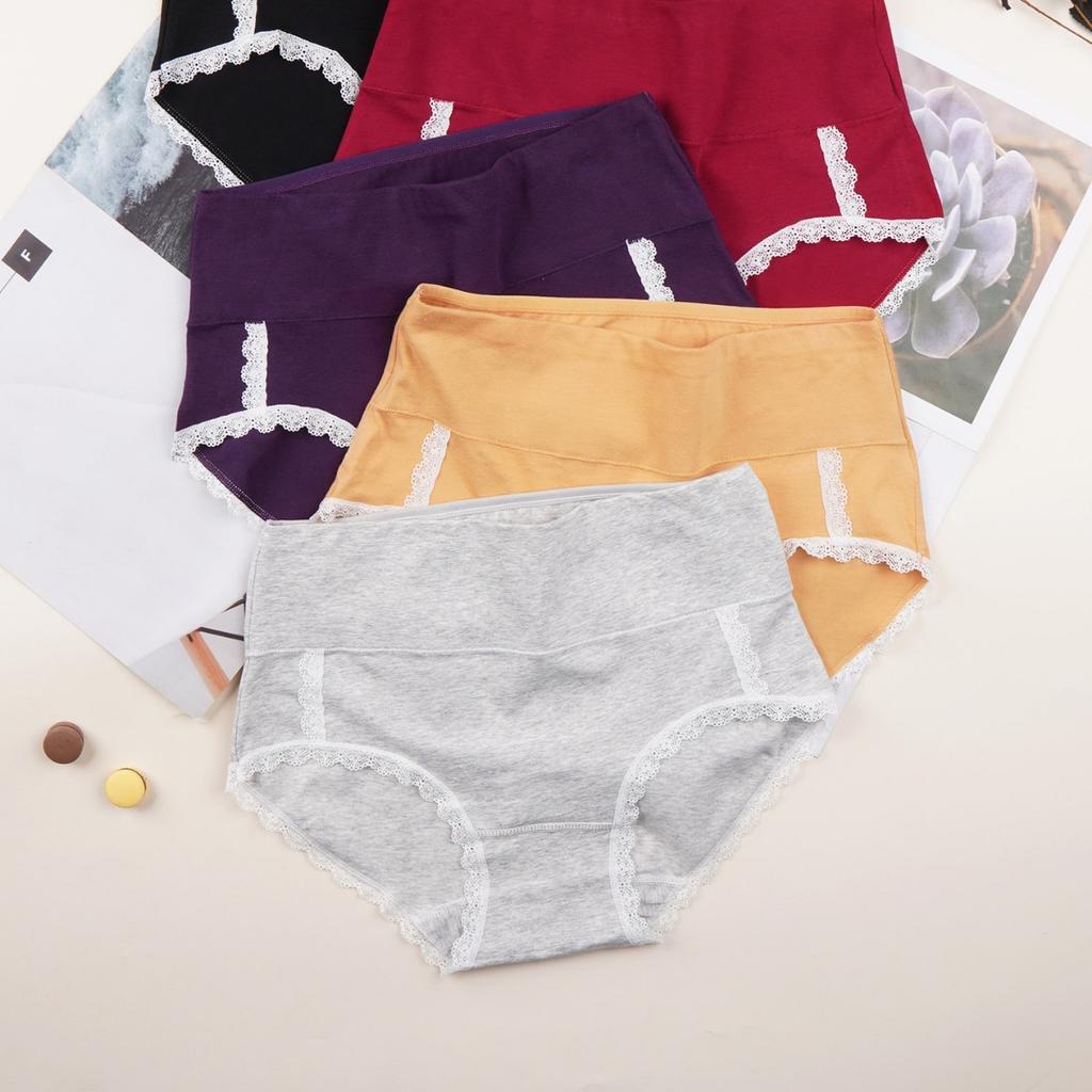 Plus Size Ladies Spring and Summer Lace Comfortable Pure Cotton High Bounce Non Mark Mid Waist Briefs