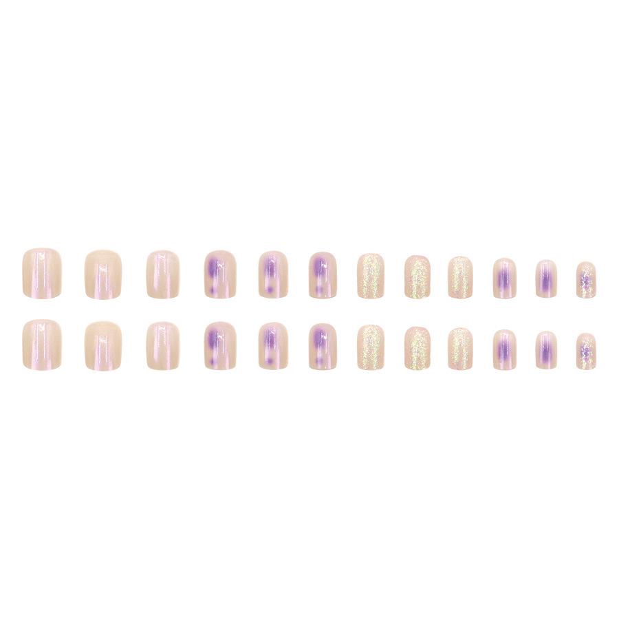 Aurora Glitter Purple Mottled Nail Tips - Fashionable Translucent Design