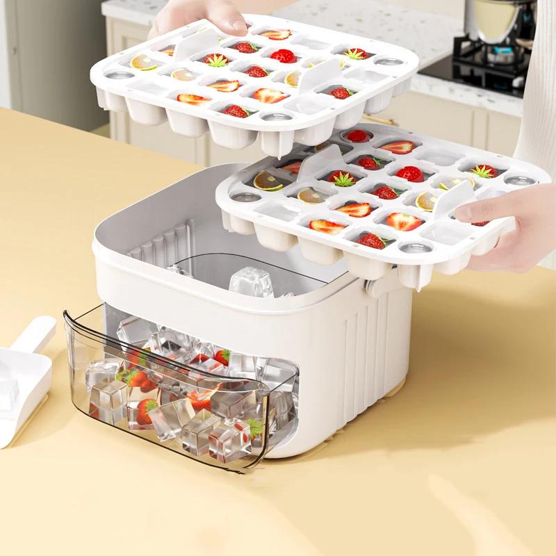 50-Cube Ice Maker with Easy Press Cap with Easy-press Lid Large Capacity Ice Cube Machine Reusable Food-grade Ice Cube Mold 6