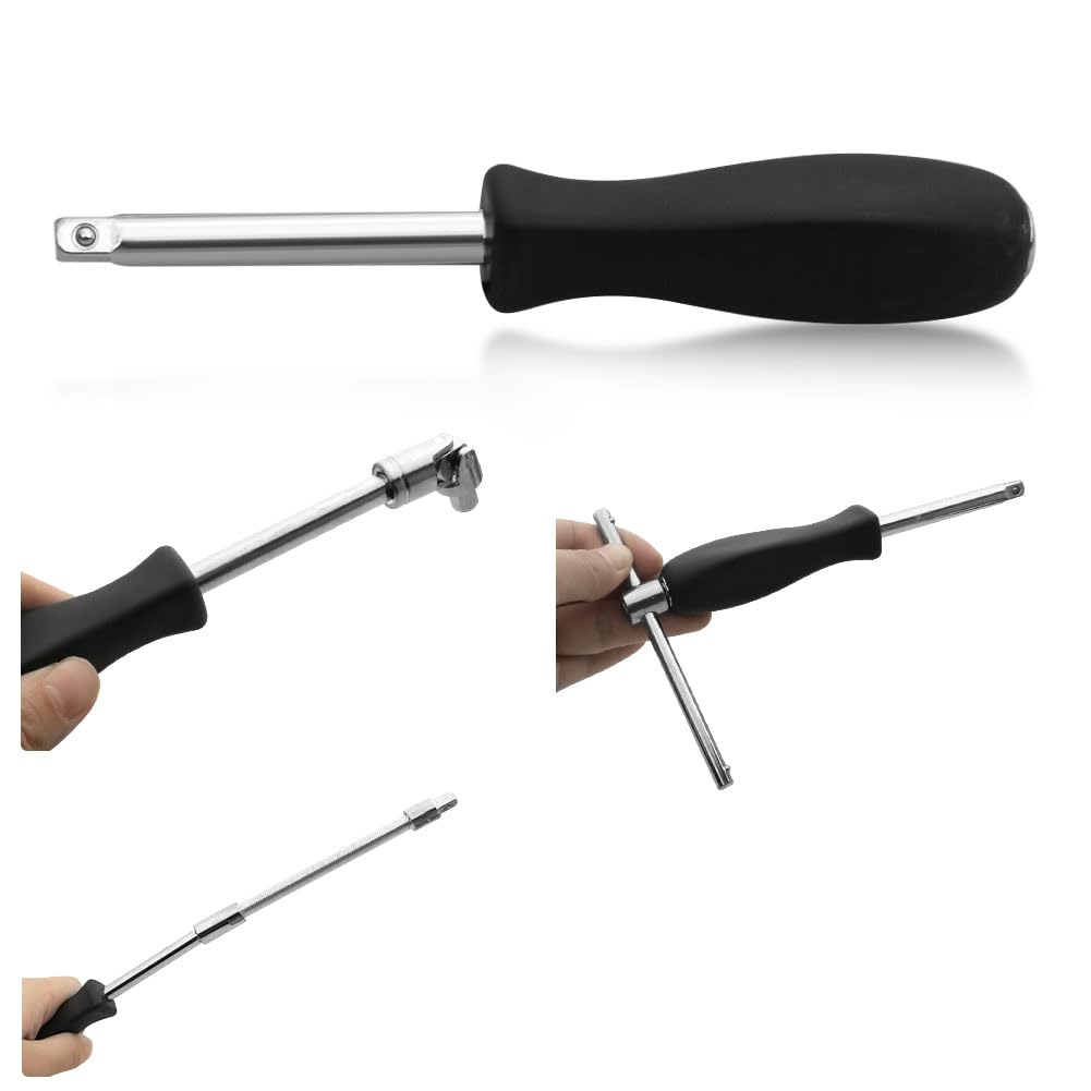 Socket Wrench Set with Hex Socket and Sleeve Ratchet Perfect for Car and Motorcycle Includes Storage Case 46-Piece Double-Sided 6.35mm (1/4") Drive,