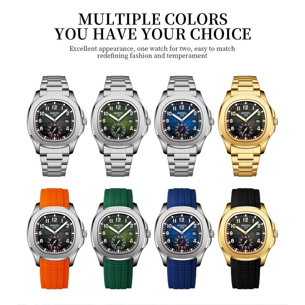 NIBOSI Herren Silikon Sport Wasserdichte Uhr Großes Zifferblatt Arabische Ziffern Lässig Stilvoll Datum Fluoreszierend Luxus Geschenk Orange