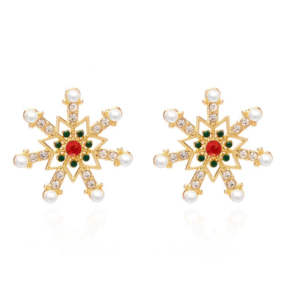 Pearl Christmas Stud Earrings Multicolor Xmas Dangle Earrings Sweet Snowflake Earrings  Holiday