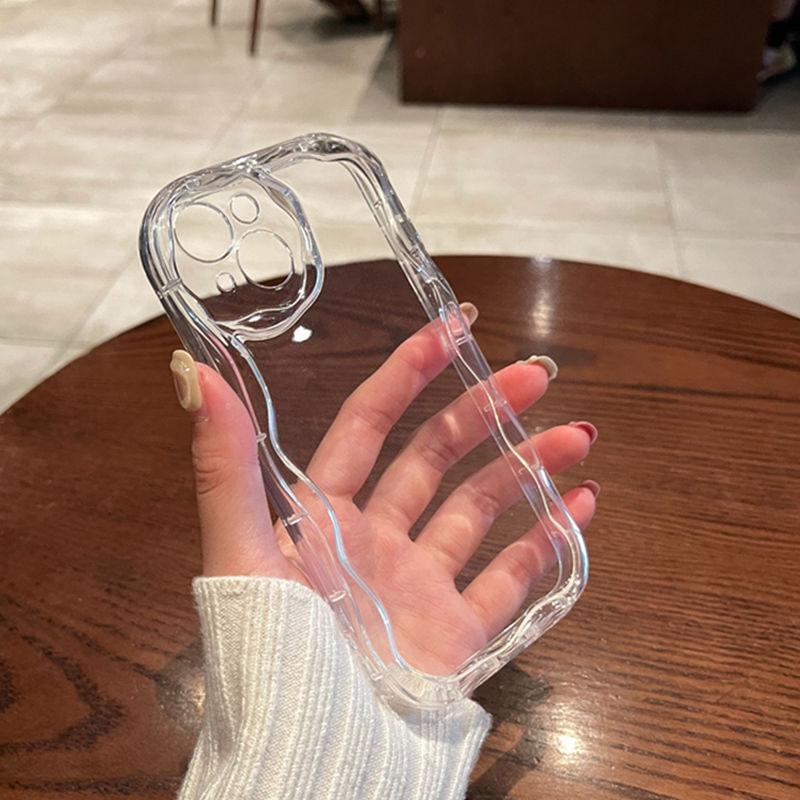 

Clear Oval Curly Wave Bumper Phone Case For iPhone 16 15 14 13 12 11 Pro Max XR XS 7 8 Plus SE Soft TPU Silicone Back Cover For iPhone16 Plus
