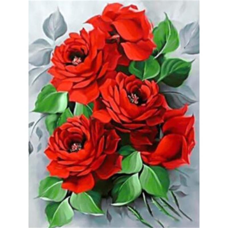 

DIY Алмазная картина Красные цветы Набор для вышивки крестом Мозаичное искусство Алмазная картина Полный круг Алмазное украшение для дома Round 40x50cm