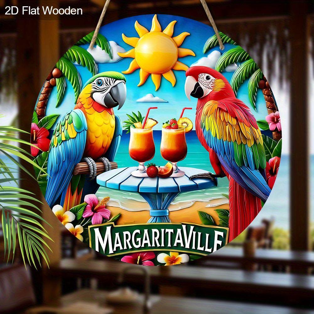 2D Flat Hanging Decorative Signs,interior Wall or Door Decoration,garden Decoration,the Pattern Is Seaside Parrots,a Housewarming Gift for Friends