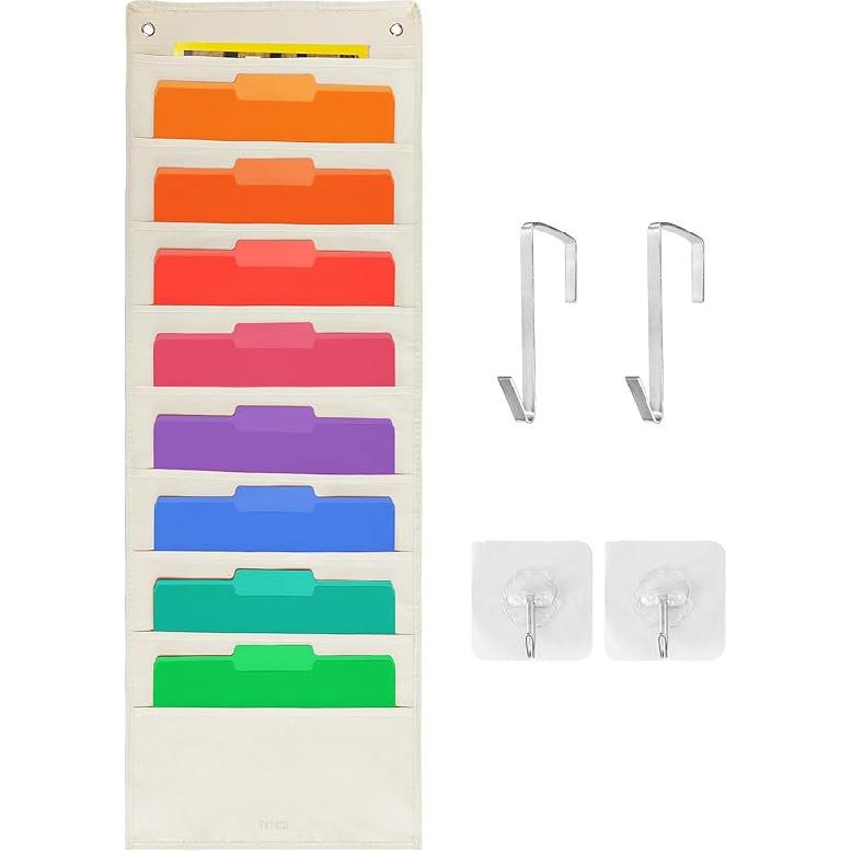Hanging Wall File Organizer, Hanging File Folder Holder, Storage Center Pocket Chart for Paper Document, Pocket Chart for Office and Classroom, with
