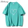 Shellsuning Loose O Neck Cotton Printed Shirts Women Summer Kawaii Heart Graphic Tees Female Casual Short Sleeve Base Black Tops