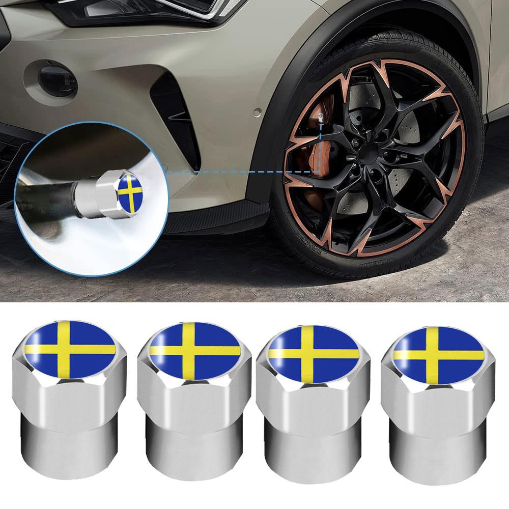 Lot de 4 bouchons de valves de pneus avec emblème du drapeau suédois pour voiture, accessoires de décoration pour Volvo V70 XC60 S60 V60 V40