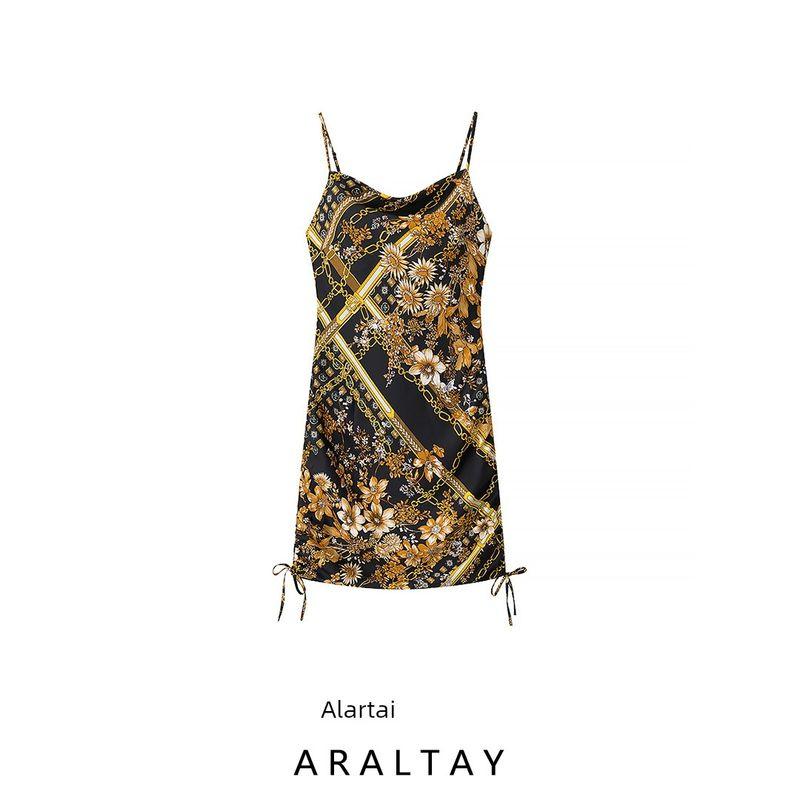 Araltay New Arrival Women's Clothing Fashion Style Fashion All-Match French Style Casual Style Side Drawstring Print Dress