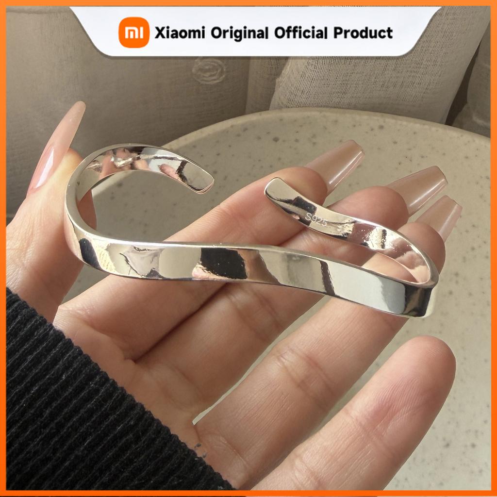 Xiaomi 100% Solid 925 Sterling Silver Retro Bracelet for Women Geometric Handmade Waved Shape Simple Bracelet Birthday Gift