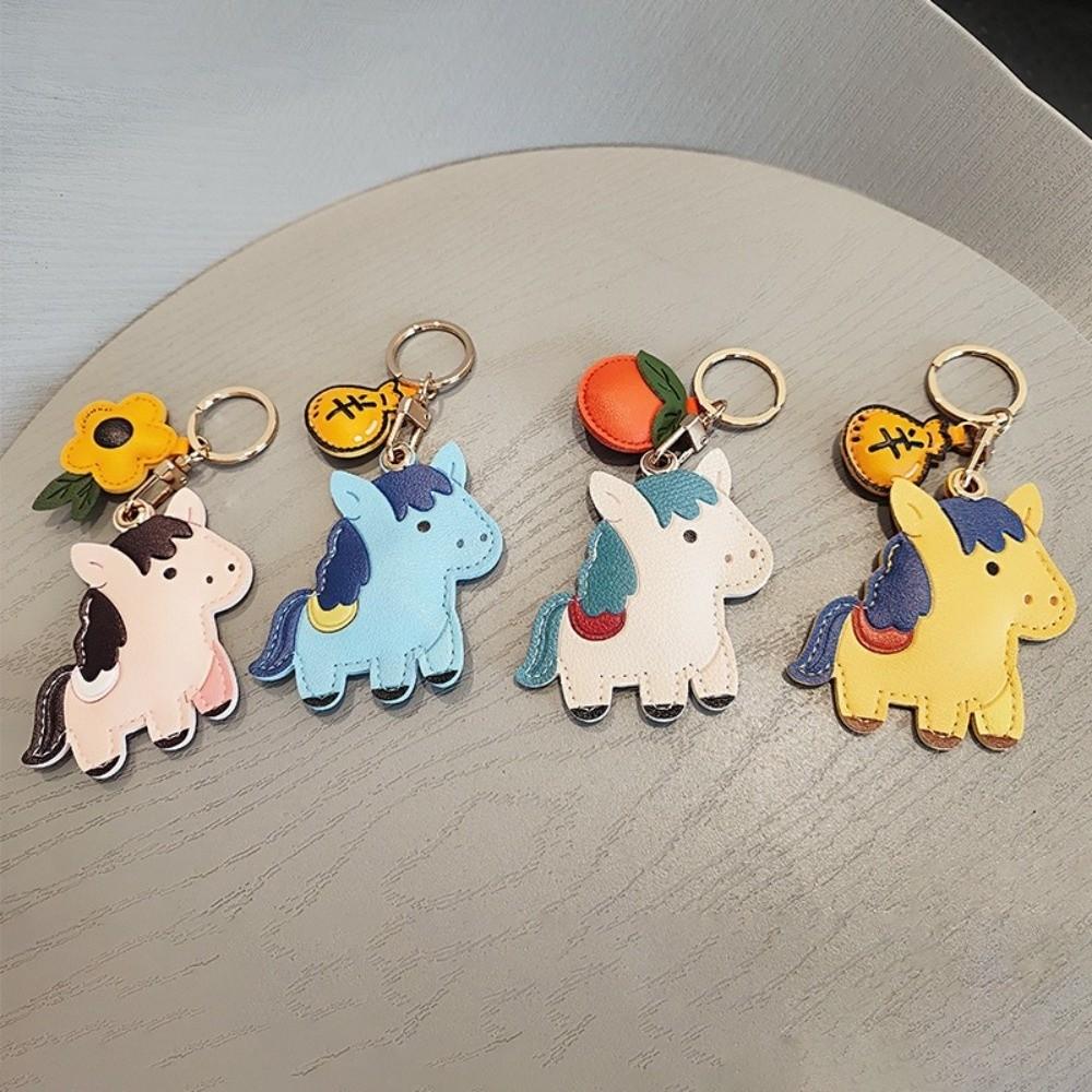 Cartoon Horse Pendant Leather Zodiac Pony Bag Charm Cute Horse Keychain  Home Decor