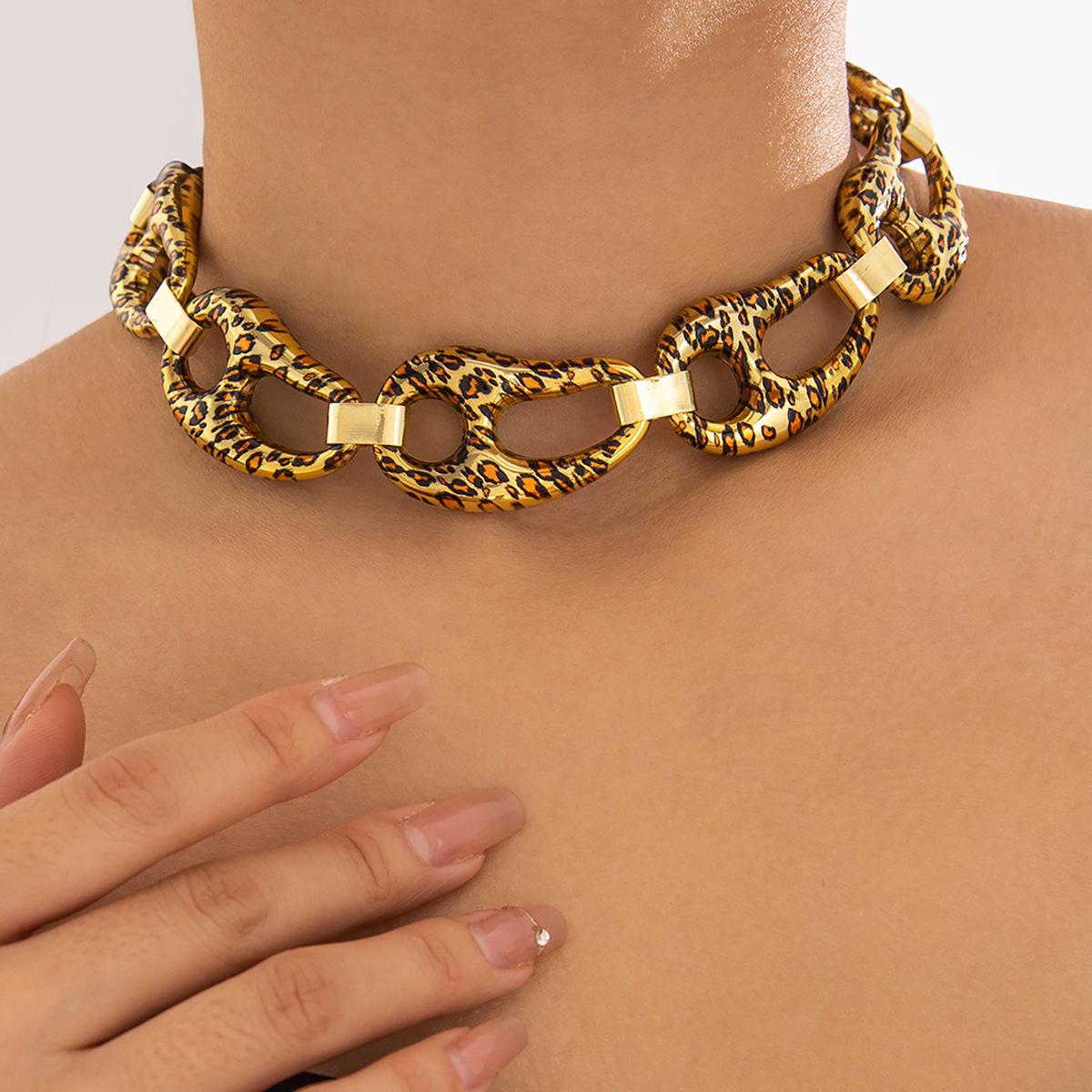 

JMXD-Модное ожерелье CCB с леопардовым принтом, панк-набор украшений с преувеличенным винтажным браслетом и серьгами, смелые готические аксессуары для дерзкого стиля