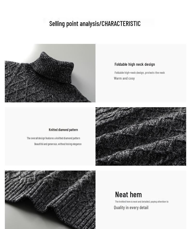 Men's Autumn/Winter 2025 Casual Warm High Collar Chunky Knit Sweater Plus Size Loose Knitwear