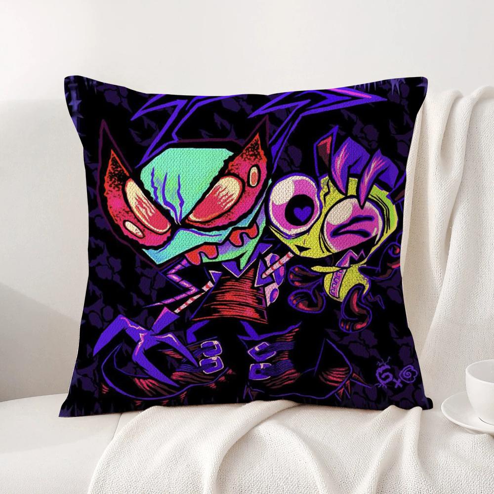 I-Invader Z-Zim Cushion Cover Summer Coolness Linen Fabric Double-Sided Printing Pillow Case Sofa Home Decor Gift